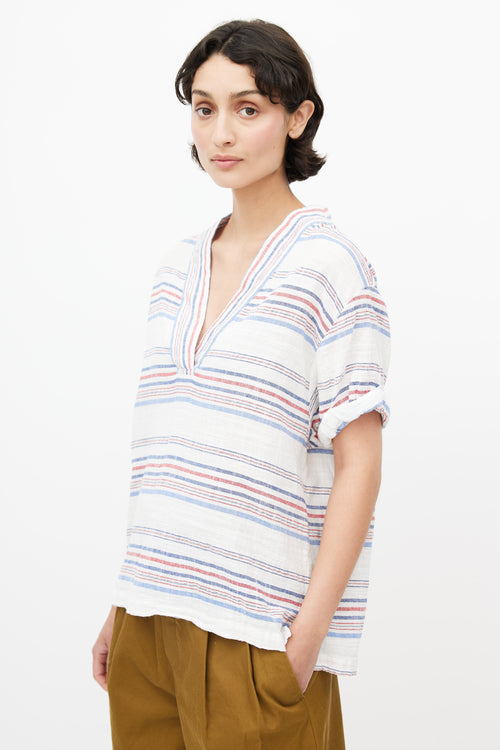 Xirena White, Red 
Blue Linen Striped Top