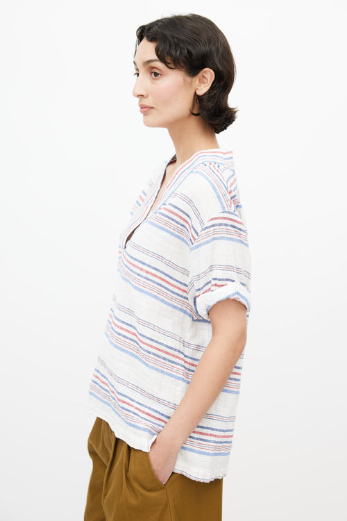 Xirena White, Red 
Blue Linen Striped Top