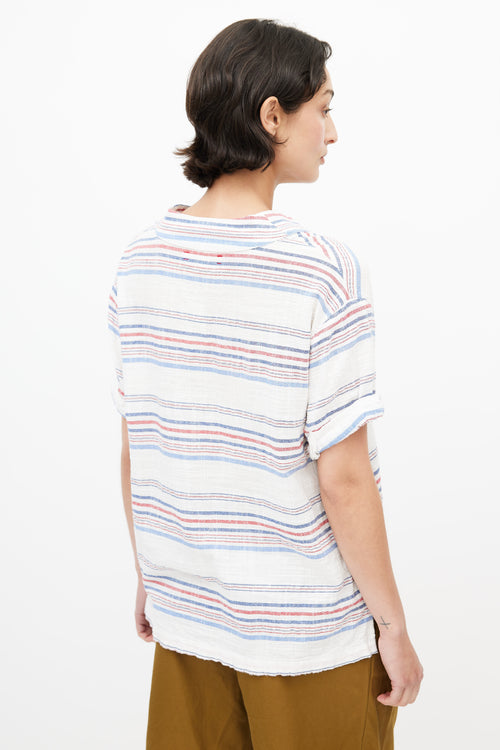 Xirena White, Red 
Blue Linen Striped Top