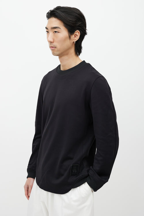 Y-3 Black Cotton Long Sleeve Crewneck