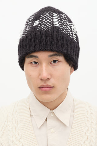 Y-3 Black 
White Knit Ribbed Beanie