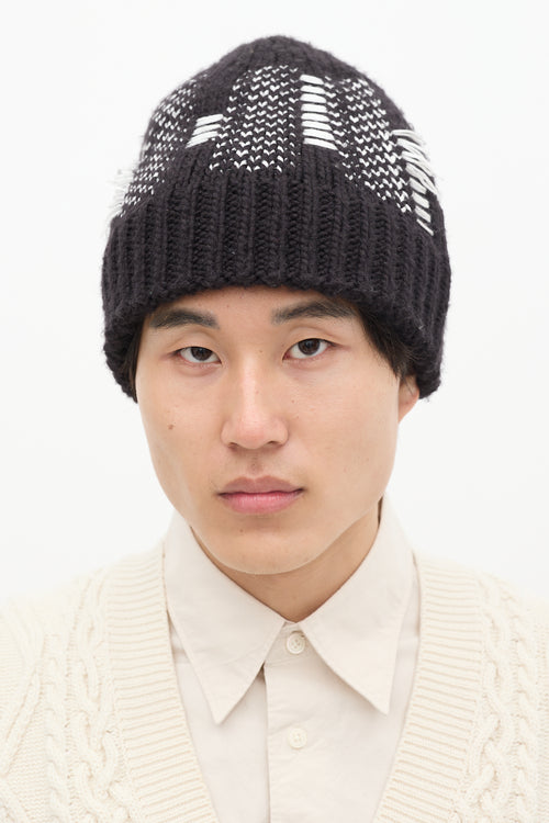 Y-3 Black 
White Knit Ribbed Beanie