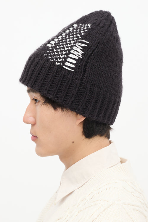 Y-3 Black 
White Knit Ribbed Beanie