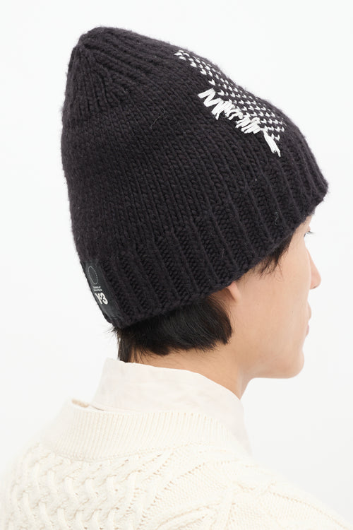 Y-3 Black 
White Knit Ribbed Beanie