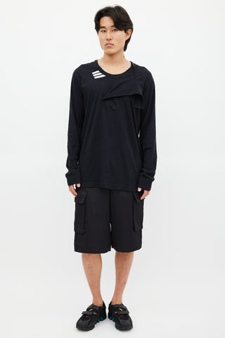 Y-3 Black 
White Asymmetrical Top