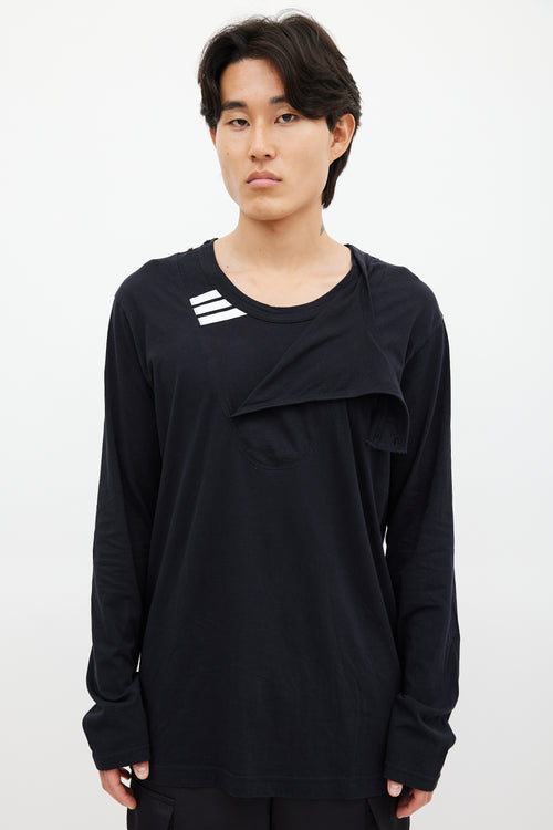 Y-3 Black 
White Asymmetrical Top