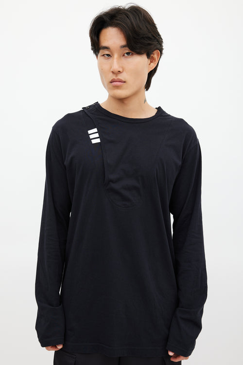 Y-3 Black 
White Asymmetrical Top