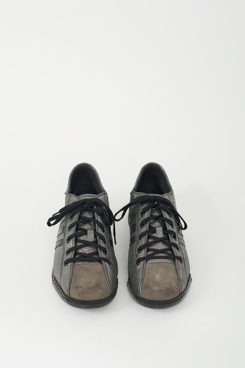 Y-4 Metallic Grey Leather Lancer Sneaker