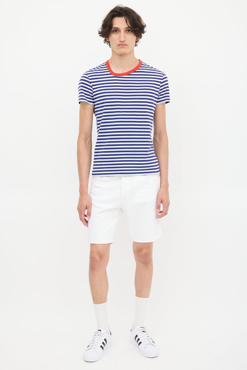 Y-3 X Adidas Blue 
White Striped T-Shirt