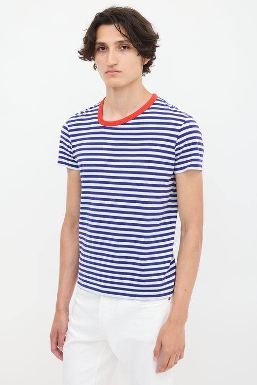 Y-3 X Adidas Blue 
White Striped T-Shirt