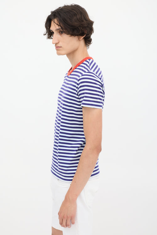 Y-3 X Adidas Blue 
White Striped T-Shirt