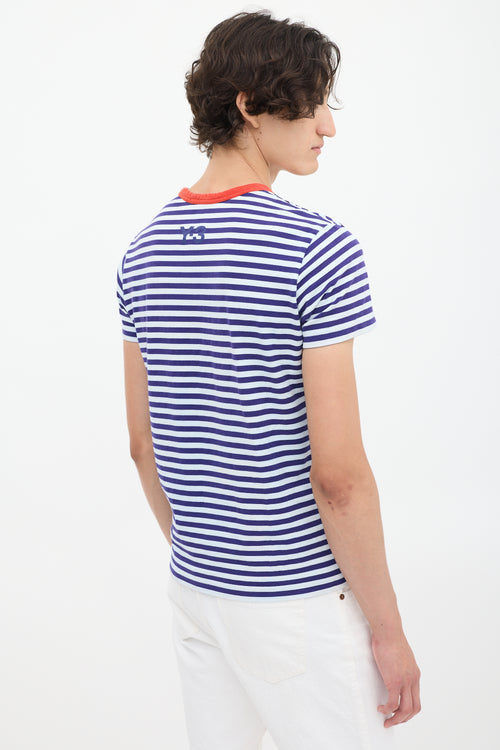 Y-3 X Adidas Blue 
White Striped T-Shirt