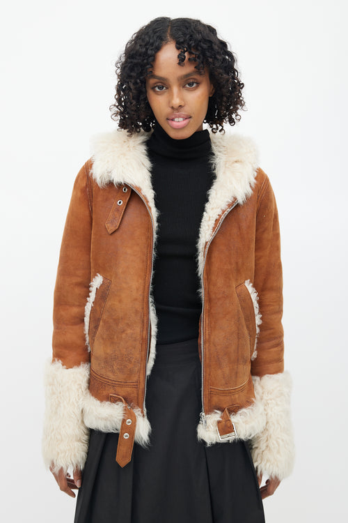 Y-5 Brown Distressed Suede 
Shearling Jacket