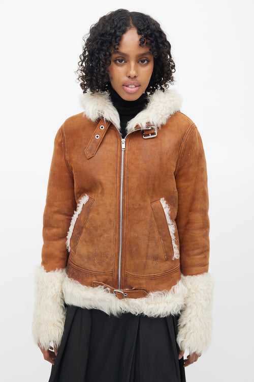 Y-7 Brown Distressed Suede 
Shearling Jacket