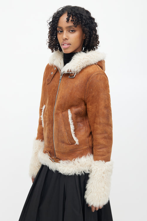 Y-4 Brown Distressed Suede 
Shearling Jacket