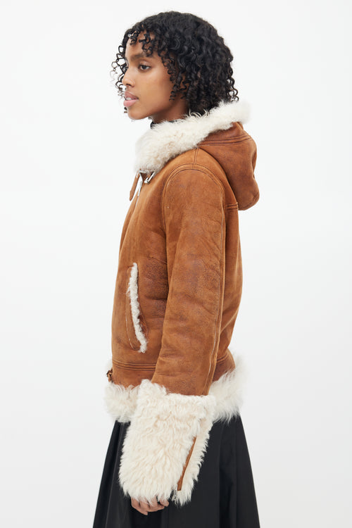 Y-8 Brown Distressed Suede 
Shearling Jacket