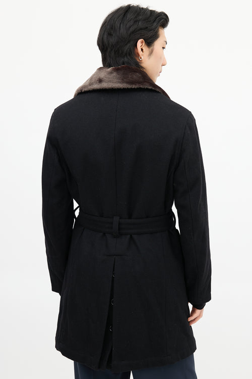 YMC Black Wool 
Faux Fur Collar Coat