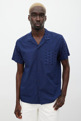 YMC Navy Floral Eyelet Shirt