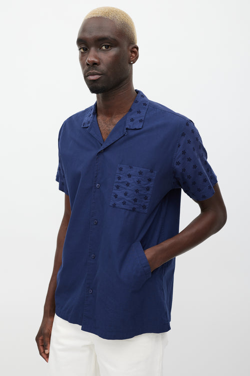 YMC Navy Floral Eyelet Shirt