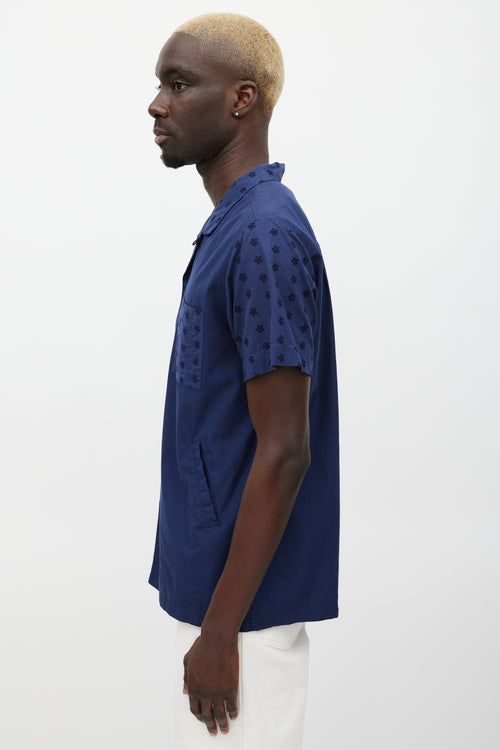 YMC Navy Floral Eyelet Shirt