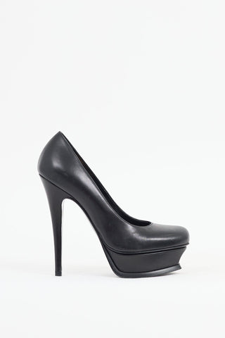 Saint Laurent Black Leather Tribute 2 Platform Heel