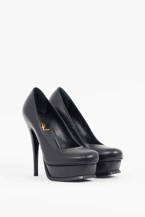 Saint Laurent Black Leather Tribute 2 Platform Heel