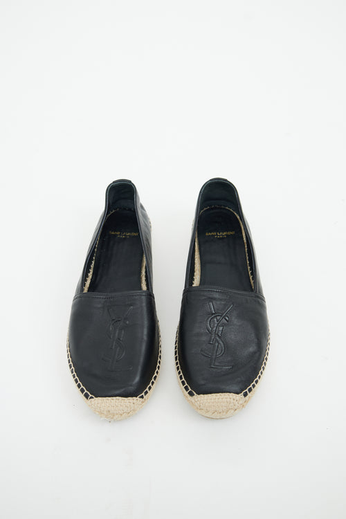 Saint Laurent Black Leather Cassandre Logo Espadrille