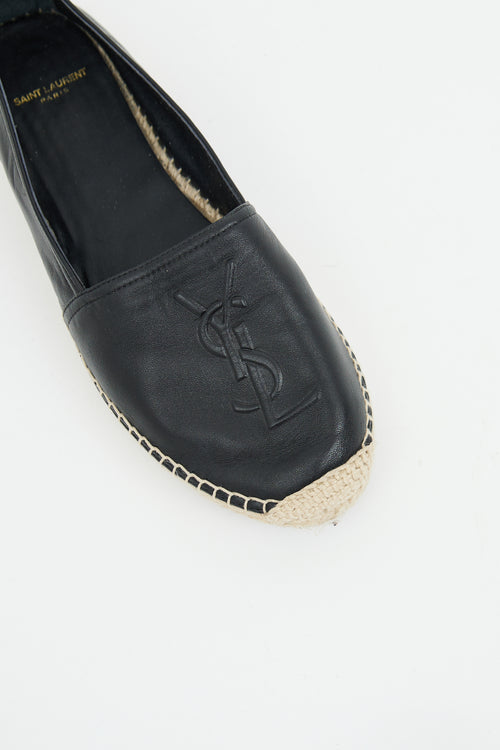 Saint Laurent Black Leather Cassandre Logo Espadrille