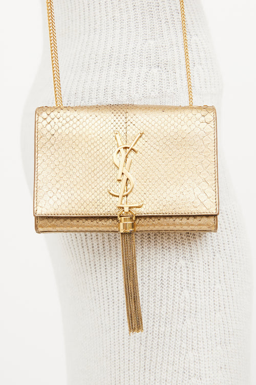 Saint Laurent Gold Leather Kate Tassel Bag