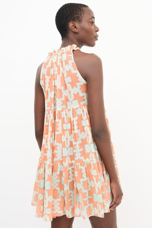 Yvonne S Orange 
Teal Geo Print Dress