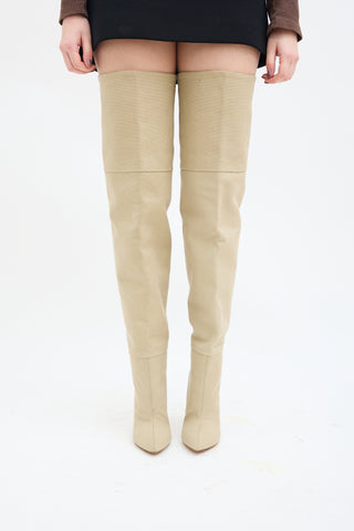 YZY Beige Canvas Thigh High Boot