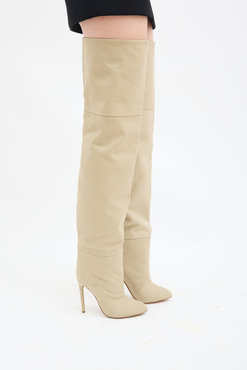 YZY Beige Canvas Thigh High Boot