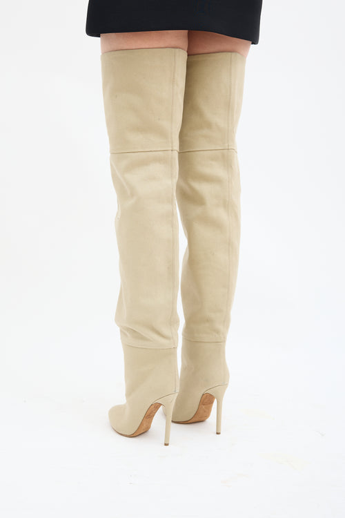 YZY Beige Canvas Thigh High Boot