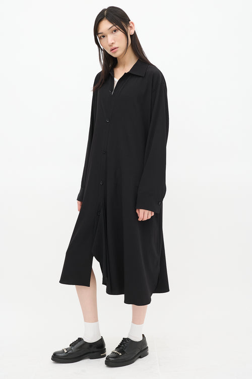 Y
s Black Button Up Asymmetric Shirt Dress