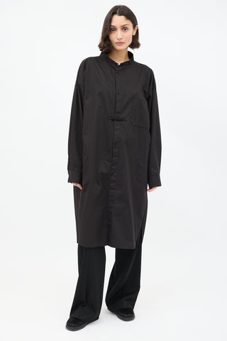 Y
s Black Cotton Stand Collar Shirt Dress