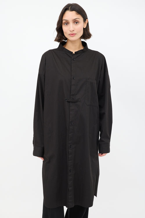 Y
s Black Cotton Stand Collar Shirt Dress