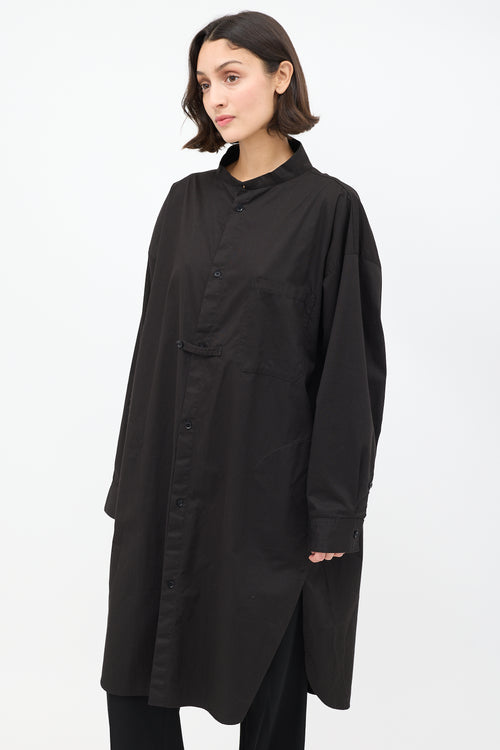 Y
s Black Cotton Stand Collar Shirt Dress