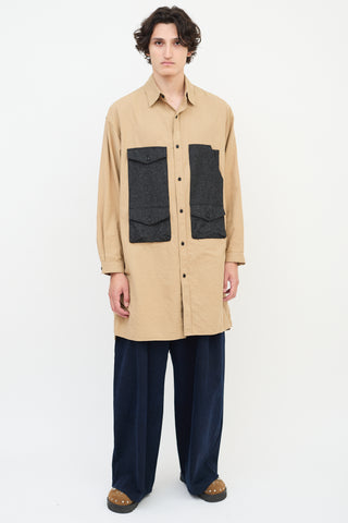 Y
s Brown Cotton 
Wool Panelled Long Shirt