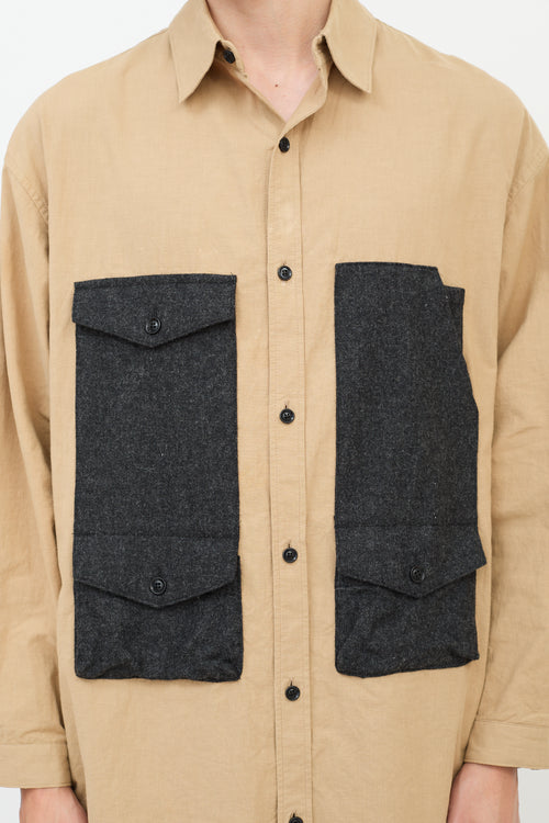 Y
s Brown Cotton 
Wool Panelled Long Shirt