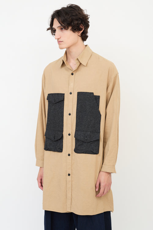 Y
s Brown Cotton 
Wool Panelled Long Shirt