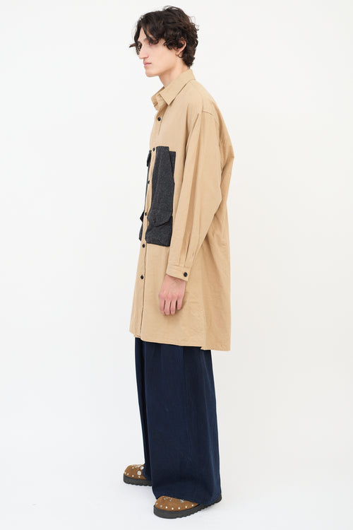 Y
s Brown Cotton 
Wool Panelled Long Shirt