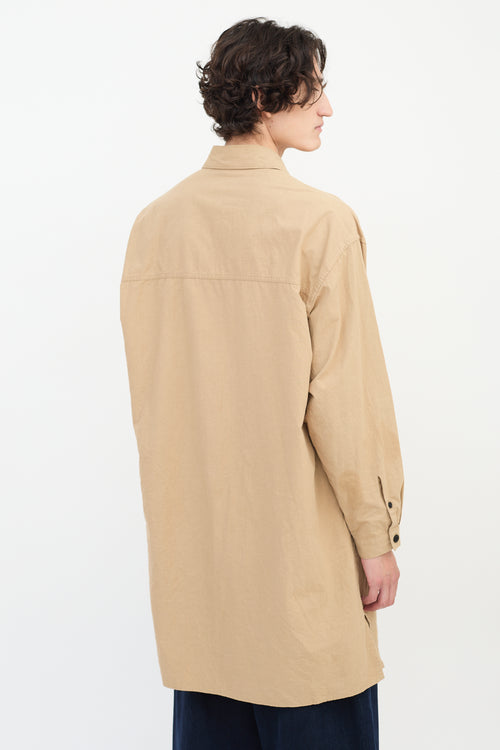 Y
s Brown Cotton 
Wool Panelled Long Shirt