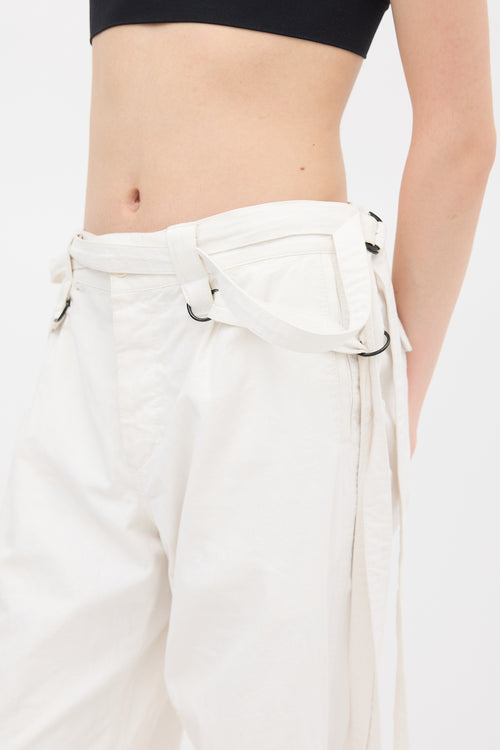 Y
s Cream Drawstring Wide Leg Trouser