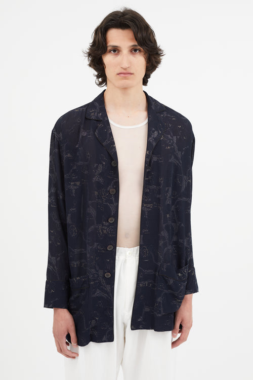 Y
s Navy 
Gold Metallic Floral Shirt Jacket