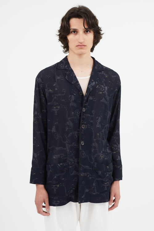 Y
s Navy 
Gold Metallic Floral Shirt Jacket