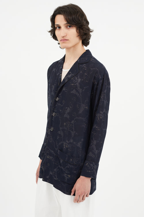 Y
s Navy 
Gold Metallic Floral Shirt Jacket