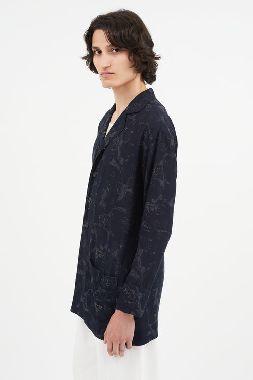 Y
s Navy 
Gold Metallic Floral Shirt Jacket