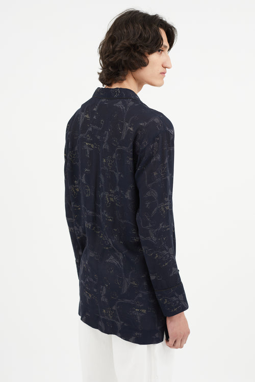 Y
s Navy 
Gold Metallic Floral Shirt Jacket