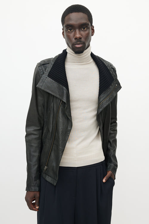 Yigal Azrouel Black Funnel Neck Leather Jacket