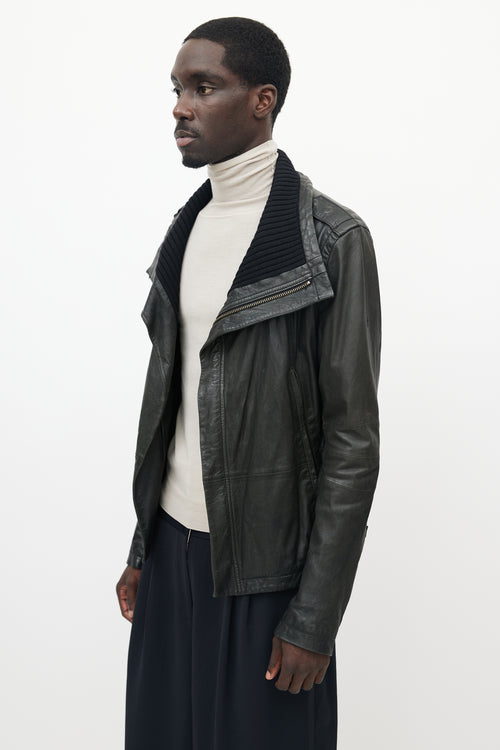 Yigal Azrouel Black Funnel Neck Leather Jacket